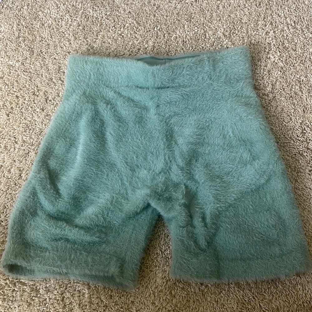 Gymshark x Whitney Simmons fuzzy blue shorts